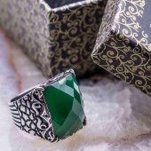 925 Ayar Gümüş Yeşil Zirkon Taşlı Erkek  Yüzük thumbnail 1