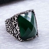 925 Ayar Gümüş Yeşil Zirkon Taşlı Erkek  Yüzük thumbnail 4