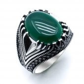 925 Ayar Gümüş Yeşil Akik Taşlı Erkek Yüzük thumbnail 2