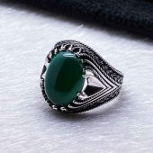 925 Ayar Gümüş Yeşil Akik Taşlı Erkek Yüzük thumbnail 3