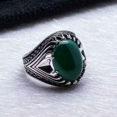 925 Ayar Gümüş Yeşil Akik Taşlı Erkek Yüzük thumbnail 4