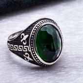 925 Ayar Gümüş Yeşil Zirkon  Taşlı  Yüzük thumbnail 4