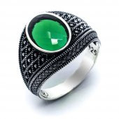 925 Ayar Gümüş Yeşil Zirkon Taşlı Yüzük thumbnail 2