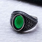 925 Ayar Gümüş Yeşil Zirkon Taşlı Yüzük thumbnail 3