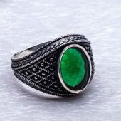 925 Ayar Gümüş Yeşil Zirkon Taşlı Yüzük thumbnail 4