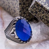 925 Ayar Gümüş Mavi Zirkon  Taşlı Yüzük thumbnail 1