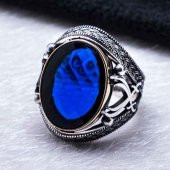 925 Ayar Gümüş Mavi  Zirkon Taşlı Kılıç Detaylı Yüzük thumbnail 3