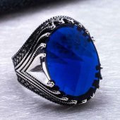 925 Ayar Gümüş Mavi Zirkon  Taşlı Yüzük thumbnail 4