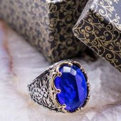 MaviZirkon Taşlı Kral Tacı Erkek Gümüş Yüzük thumbnail 1