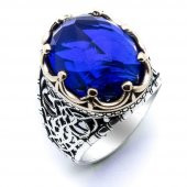 MaviZirkon Taşlı Kral Tacı Erkek Gümüş Yüzük thumbnail 2