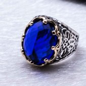 MaviZirkon Taşlı Kral Tacı Erkek Gümüş Yüzük thumbnail 3