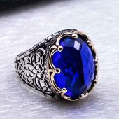 MaviZirkon Taşlı Kral Tacı Erkek Gümüş Yüzük thumbnail 4