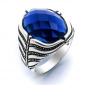 925 Ayar gümüş Mavi Zirkon Taşlı Erkek Yüzük thumbnail 2