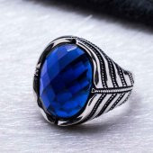 925 Ayar gümüş Mavi Zirkon Taşlı Erkek Yüzük thumbnail 3