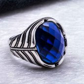 925 Ayar gümüş Mavi Zirkon Taşlı Erkek Yüzük thumbnail 4