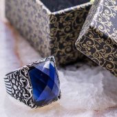 925 ayar Gümüş Mavi Zirkon  Taşlı  Yüzük thumbnail 1