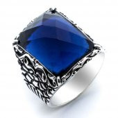 925 ayar Gümüş Mavi Zirkon  Taşlı  Yüzük thumbnail 2