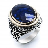 925 Ayar Gümüş Mavi Zirkon  Taşlı Erkek  Yüzük thumbnail 1