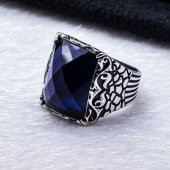 925 ayar Gümüş Mavi Zirkon  Taşlı  Yüzük thumbnail 3