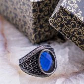 925 Ayar Gümüş Mavi Zirkon Taşlı Erkek  Yüzük thumbnail 1