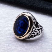 925 Ayar Gümüş Mavi Zirkon  Taşlı Erkek  Yüzük thumbnail 2