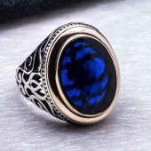 925 Ayar Gümüş Mavi Zirkon  Taşlı Erkek  Yüzük thumbnail 3
