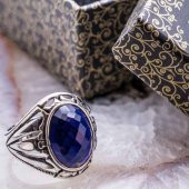 925 Ayar gümüş Mavi Zirkon  Taşlı Erkek Yüzük thumbnail 1