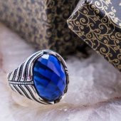 925 Ayar gümüş Mavi Zirkon Taşlı Erkek Yüzük thumbnail 1