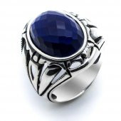 925 Ayar gümüş Mavi Zirkon  Taşlı Erkek Yüzük thumbnail 2