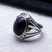 925 Ayar gümüş Mavi Zirkon  Taşlı Erkek Yüzük thumbnail 3