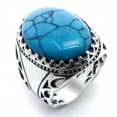 925 Ayar gümüş Büyük Firuze Taşlı Erkek  Yüzük thumbnail 2