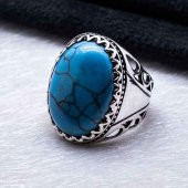 925 Ayar gümüş Büyük Firuze Taşlı Erkek  Yüzük thumbnail 3