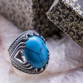 925 Ayar Gümüş Firuze  Taşlı Erkek Yüzük thumbnail 1