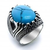 925 Ayar Gümüş Firuze  Taşlı Erkek Yüzük thumbnail 2