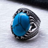 925 Ayar Gümüş Firuze  Taşlı Erkek Yüzük thumbnail 3