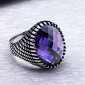 Ametist Rengi Zirkon Taşlı Erkek Gümüş Yüzük thumbnail 4