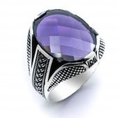 925 Ayar Gümüş Mor Zirkon Taşlı Örgü Desenli Yüzük thumbnail 2