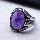 925 Ayar Gümüş Mor Zirkon Taşlı Örgü Desenli Yüzük thumbnail 3