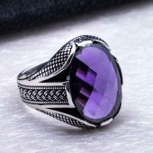 925 Ayar Gümüş Mor Zirkon Taşlı Örgü Desenli Yüzük thumbnail 4