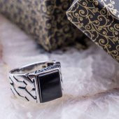 925 Ayar Gümüş Kare Oniks Taşlı  Yüzük thumbnail 1