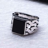 925 Ayar Gümüş Kare Oniks Taşlı  Yüzük thumbnail 4