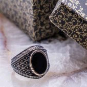 925 Ayar Gümüş Siyah Oniks Taşlı Erkek  Yüzük thumbnail 1