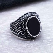 925 Ayar Gümüş Siyah Oniks Taşlı Erkek  Yüzük thumbnail 3