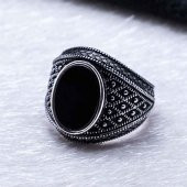 925 Ayar Gümüş Siyah Oniks Taşlı Erkek  Yüzük thumbnail 4