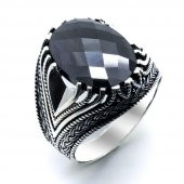 925 Ayar Gümüş Fasetli Siyah Taşlı Yüzük thumbnail 2