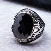 925 Ayar Gümüş Siyah Zirkon Taşlı Kılıç Detaylı Yüzük thumbnail 4