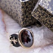 925 Ayar gümüş Siyah  Zirkon Taşlı Çapa Figürlü Yüzük thumbnail 1