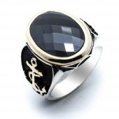 925 Ayar gümüş Siyah  Zirkon Taşlı Çapa Figürlü Yüzük thumbnail 2