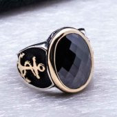 925 Ayar gümüş Siyah  Zirkon Taşlı Çapa Figürlü Yüzük thumbnail 3