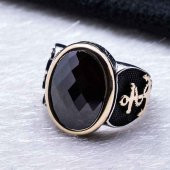 925 Ayar gümüş Siyah  Zirkon Taşlı Çapa Figürlü Yüzük thumbnail 4